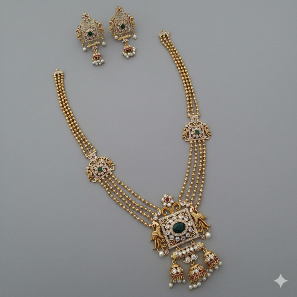 Gold plated cz matte finish long set