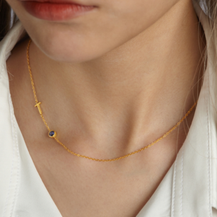 Sideways Letter Necklace, Mom Birthstone Necklace, Initials Necklace
