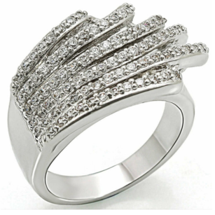 1W018 - Rhodium Brass Ring with AAA Grade CZ  in Clear