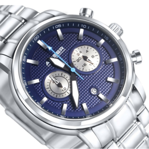 Amber Time Men's Quartz Chronograph Watch Stainless Steel Band 50m