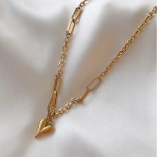 Womens Link Necklace With Heart Shape Pedant