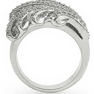 1W018 - Rhodium Brass Ring with AAA Grade CZ  in Clear