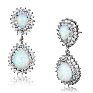 LOS879 - Rhodium 925 Sterling Silver Earrings with Semi-Precious Opal